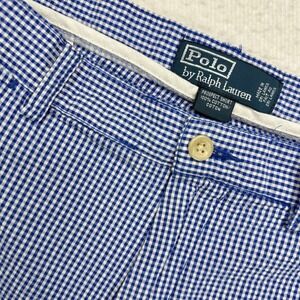 Polo Ralph Lauren Prospect Short Mens 36 Blue Gingham Check Cotton Chino